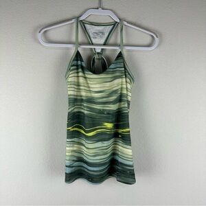 Marmot Green Yellow Striped Scoop Racerback Tank Top Size Small